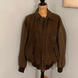 Mark Shale Dark Brown Suede/Cotton Bomber Jacket Men Size XL